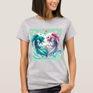 Camiseta Diseño de corazón de pez koi romántico