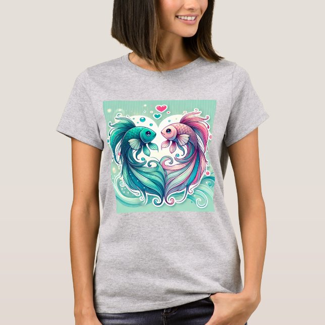 Camiseta Diseño de corazón de pez koi romántico (Anverso)