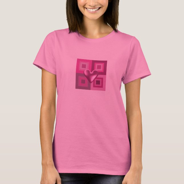 Camiseta Diseño de corazón rosado esponjoso (Anverso)