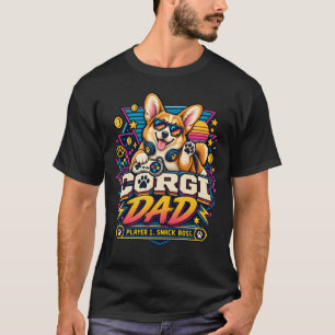 Camiseta Diseño de Corgi Papá Jugador 1 Retro Gamer