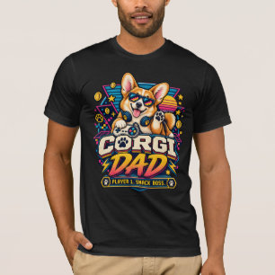Camiseta Diseño de Corgi Papá Jugador 1 Retro Gamer