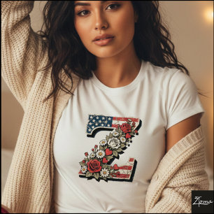 Camiseta Diseño de corona con letra Z floral patriótica