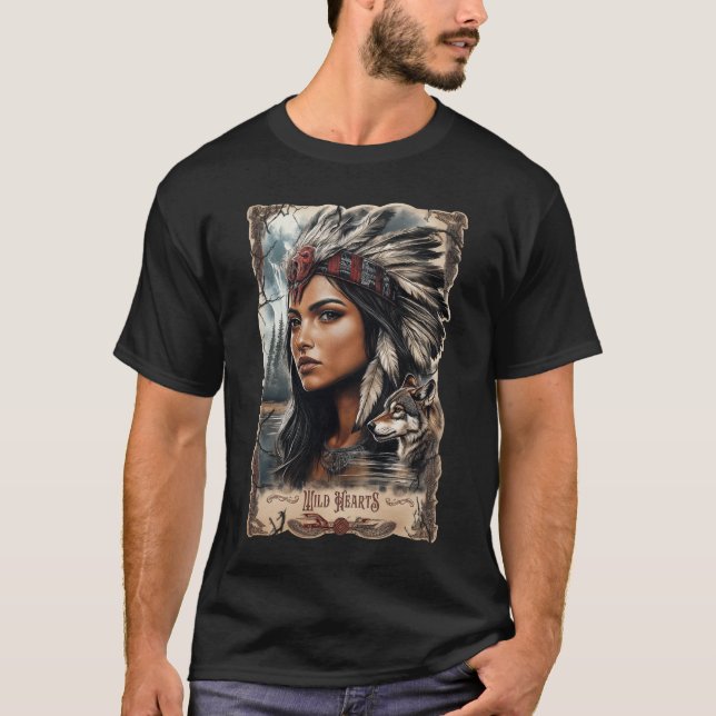 Camiseta Diseño de cosecha de lobos y mujeres nativas de Es (Anverso)