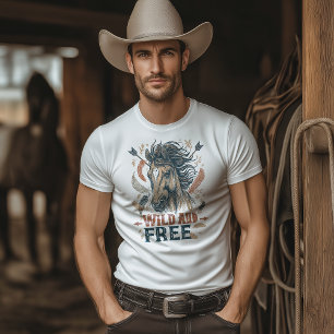Camiseta Diseño de Cowboy Salvaje y Libre Mustang