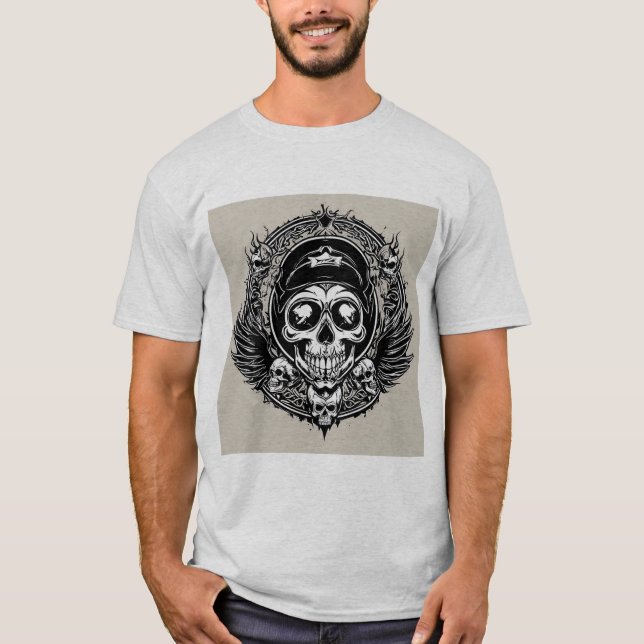 Camiseta Diseño de cráneo con alas y símbolos (Anverso)