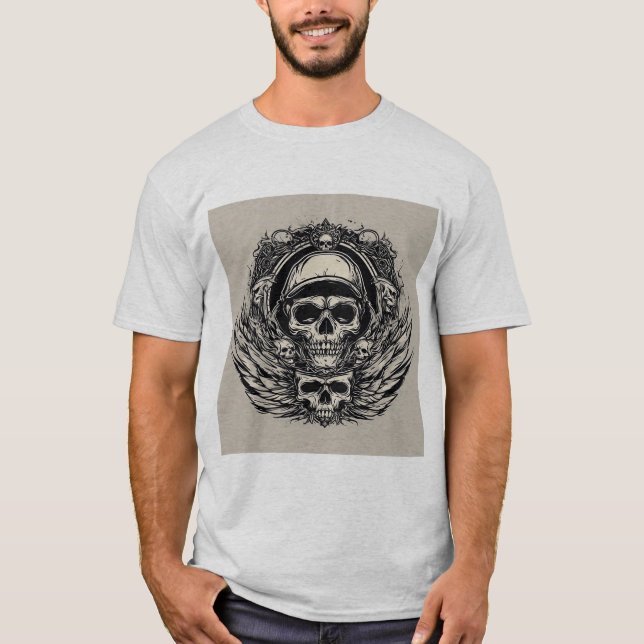Camiseta Diseño de cráneo con alas y símbolos (Anverso)