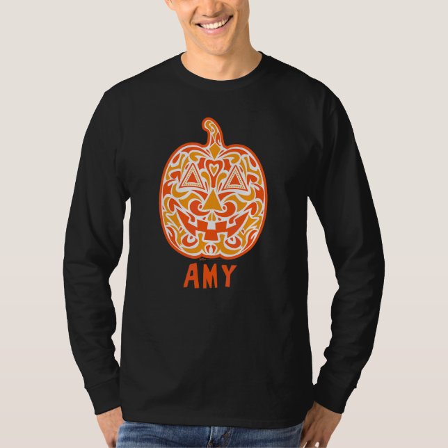 Camiseta Diseño de cráneo de azúcar de Halloween de Amy (Anverso)