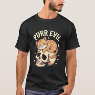 Camiseta Diseño de cráneo de gato malvado, estética gótica