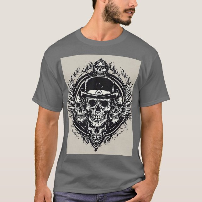 Camiseta Diseño de cráneo intrincado con alas y símbolos (Anverso)