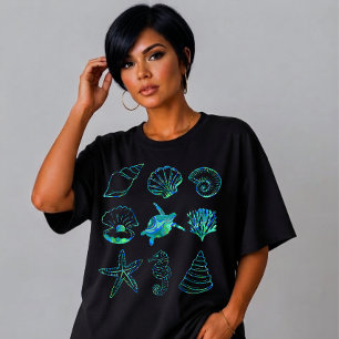 Camiseta Diseño de cuadrícula de vida marina abstracta