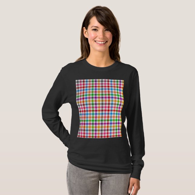 Camiseta Diseño de cuadro de gingham de arcoíris colorido - (Anverso completo)