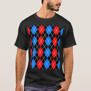 Camiseta Diseño de Cuadro Escocés Argyle Rojo Azul Negro
