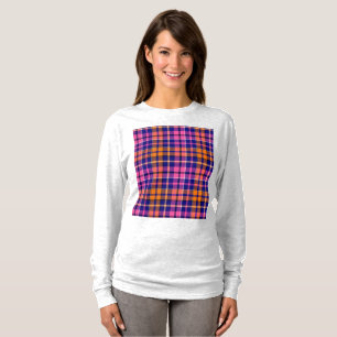 Camiseta Diseño de cuadros escoceses azul marino rosa naran