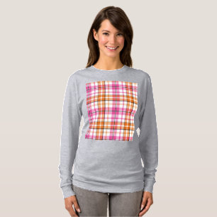 Camiseta Diseño de cuadros escoceses blanco rosa naranja