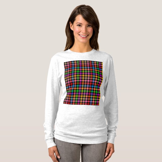 Camiseta Diseño de cuadros escoceses de gingham de arcoíris (Anverso completo)