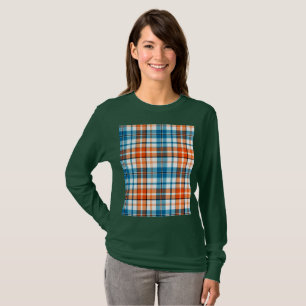 Camiseta Diseño de cuadros escoceses naranja azul blanco