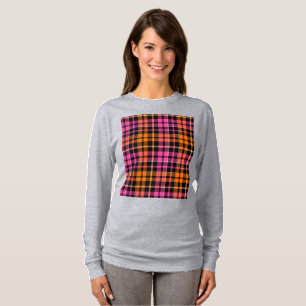 Camiseta Diseño de cuadros escoceses naranja rosa negro