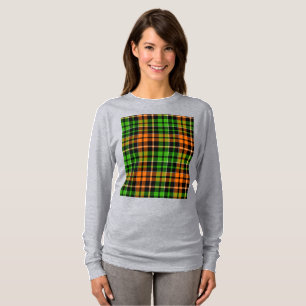 Camiseta Diseño de cuadros escoceses naranja verde negro