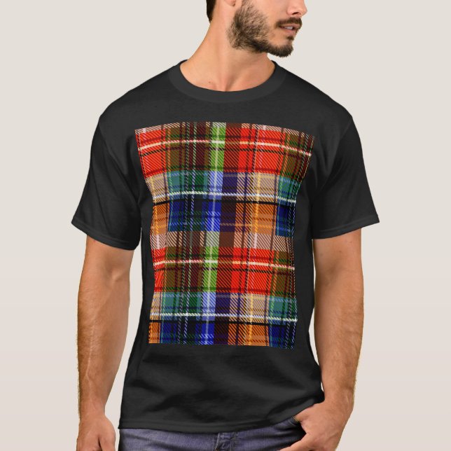 Camiseta Diseño de Cuadros Escoceses Rojo Azul Verde Amaril (Anverso)