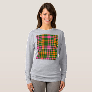 Camiseta Diseño de cuadros escoceses verde rosa naranja