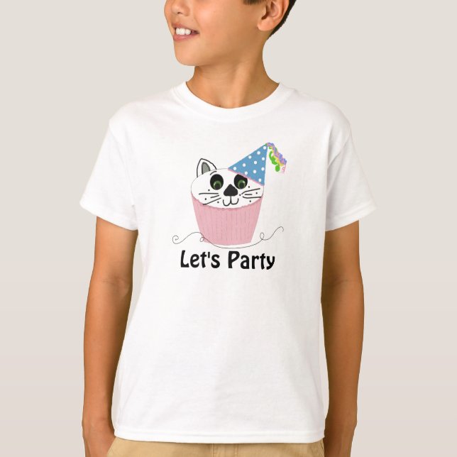 Camiseta Diseño de Cumpleaños de Cupcake de Gato (Anverso)