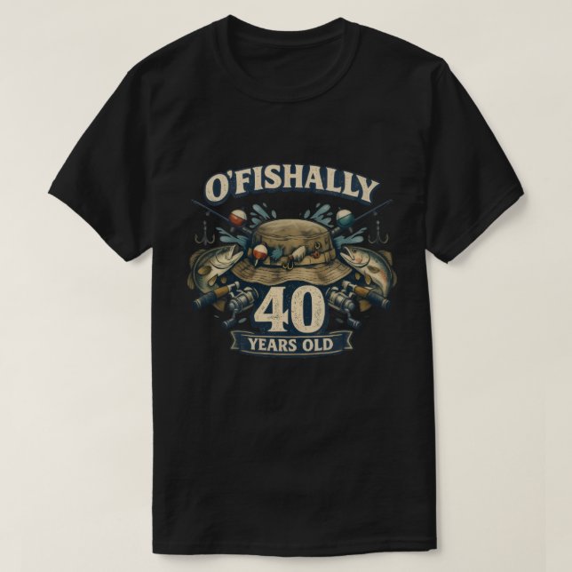 Camiseta Diseño de cumpleaños de pesca 40 oficialmente (Diseño del anverso)