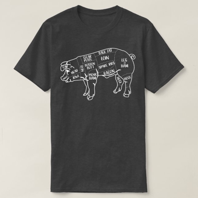 Camiseta Diseño de diagrama de cerdo y cerdo, diseño de car (Diseño del anverso)