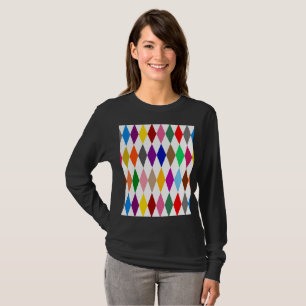 Camiseta Diseño de Diamantes Arlequín Colorido Blanco 