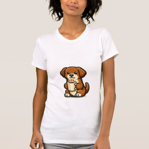 Camiseta Diseño de dibujos animados de perro de café lindo