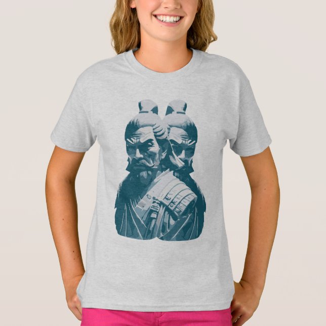 Camiseta Diseño de dos estatuas samurái japonesas (Anverso)