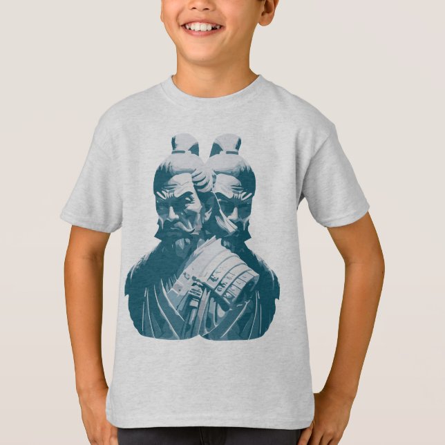 Camiseta Diseño de dos estatuas samurái japonesas (Anverso)