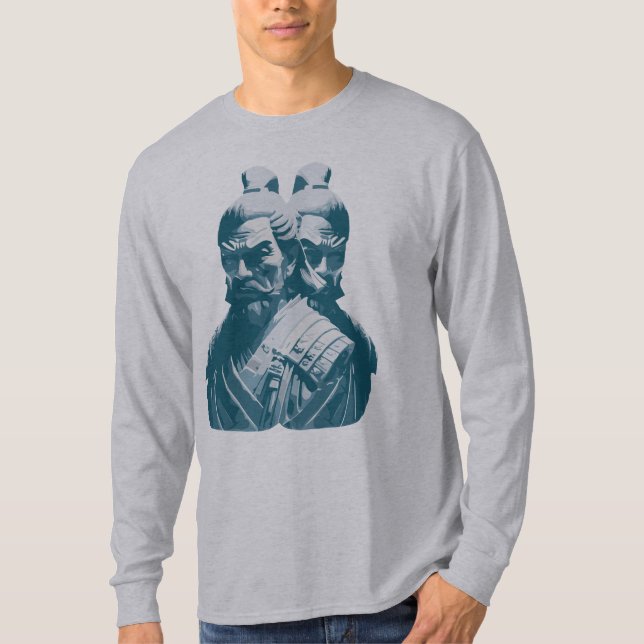 Camiseta Diseño de dos estatuas samurái japonesas (Anverso)