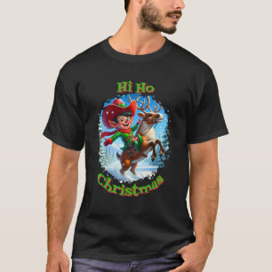 Camiseta Diseño de Elfo de Navidad montando un Reno al esti