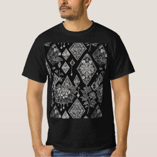 Camiseta Diseño de encaje floral blanco y negro