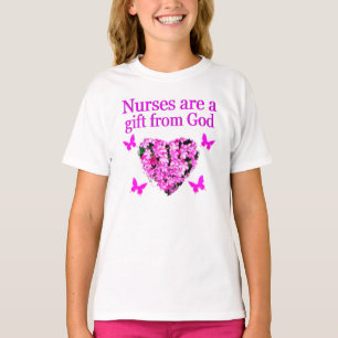 CAMISETA DISEÑO DE ENFERMERA CRISTIANA DE FLORAL ROSA