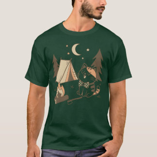 Camiseta Diseño de escena de camping de gato caprichoso ami