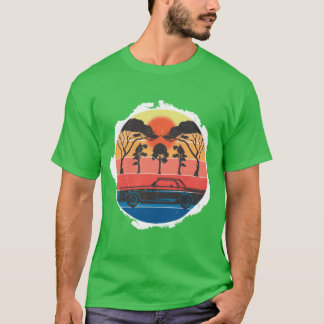 Camiseta Diseño de escena de coche al atardecer retro diver