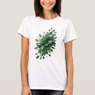 Camiseta Diseño de eslogan de hojas verdes plateadas de mod