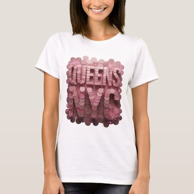 Camiseta Diseño de eslogan Queens NYC rosa Statement (Anverso)