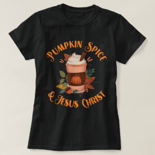 Camiseta Diseño de Especias de Calabaza y Jesucristo