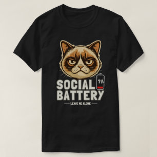 Camiseta Diseño de estado de ánimo de batería social de gat