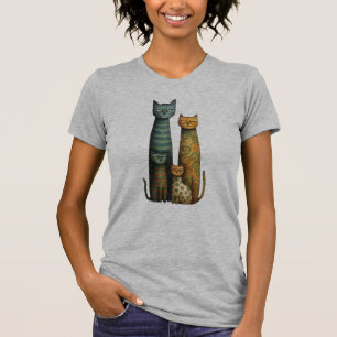 Camiseta Diseño de familia de gatos de arte popular sin imp