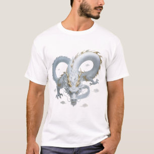 Camiseta Diseño de fantasía artística de dragón de oro blan