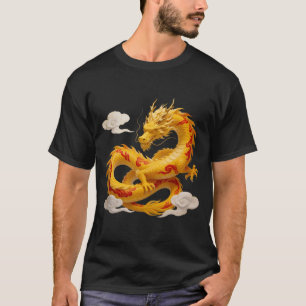 Camiseta Diseño de fantasía artística del dragón rojo dorad
