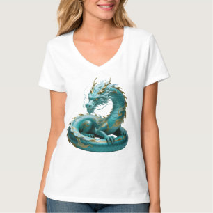 Camiseta Diseño de fantasía artística del dragón verde dora