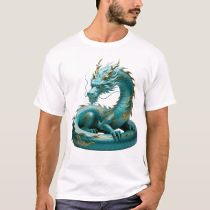 Camiseta Diseño de fantasía artística del dragón verde dora