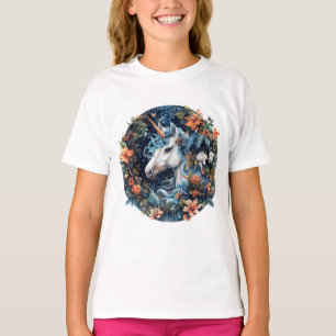 Camiseta Diseño de fantasía de unicornio y flores