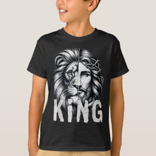 Camiseta Diseño de fe cristiana León y Jesús rey