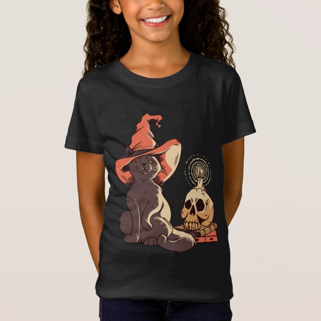 Camiseta Diseño de felino de bruja (Anverso)
