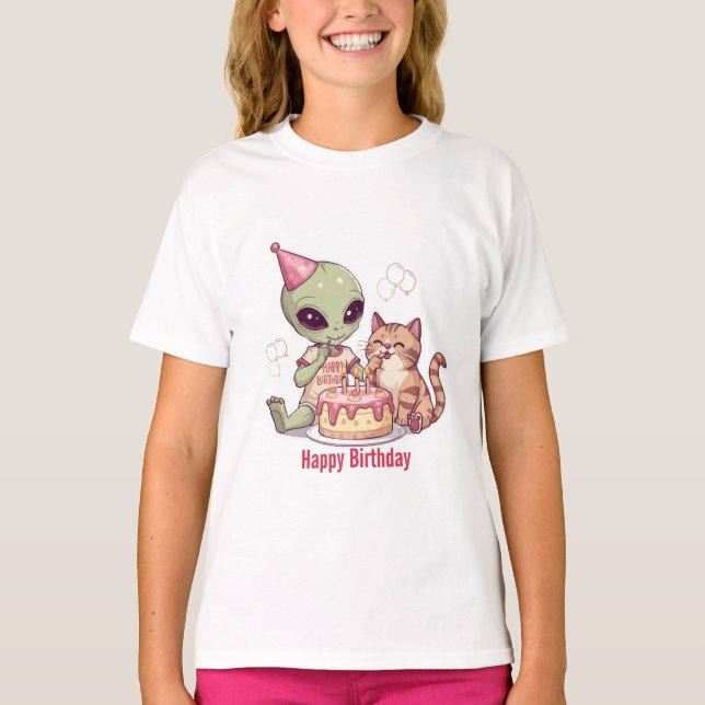 Camiseta Diseño de fiesta de cumpleaños de alienígena lindo (Anverso)